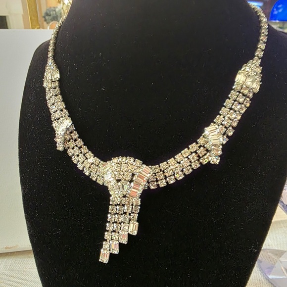 Vintage Kramer of NY Signed Clear Rhinestone Choker Necklace & Earrings - Picture 12 of 16